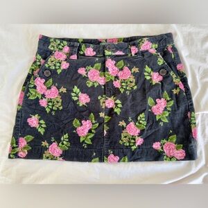 Floral Black Corduroy Skirt with Buttons